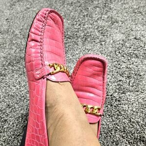 Women's Pink Crocodile-Embossed Loafers